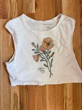 American Eagle Outfitters White Crop Tank with Orange Poppy Graphic